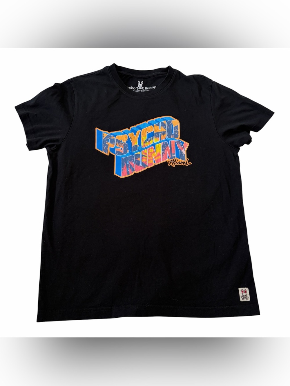 Psycho Bunny black T-shirt with colorful "Miami" graphic print - 100% cotton